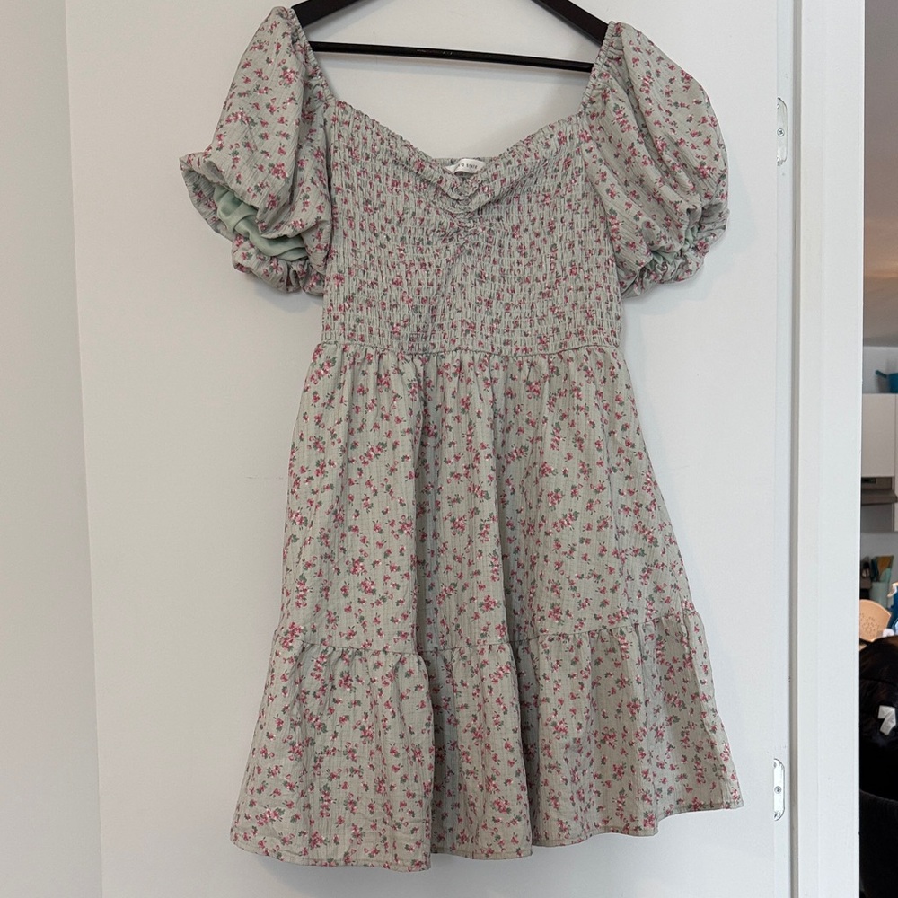 Altar'd State Pink and Green Smocked Floral Dress